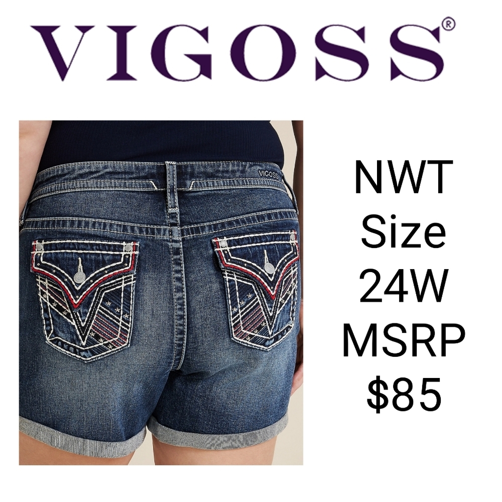 NWT Vigoss Americana Heritage Mid Rise 6in Short Plus Size 24W